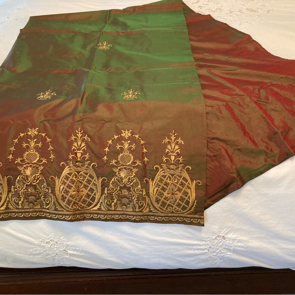 Elegant Green and Gold Embroidered Fabric